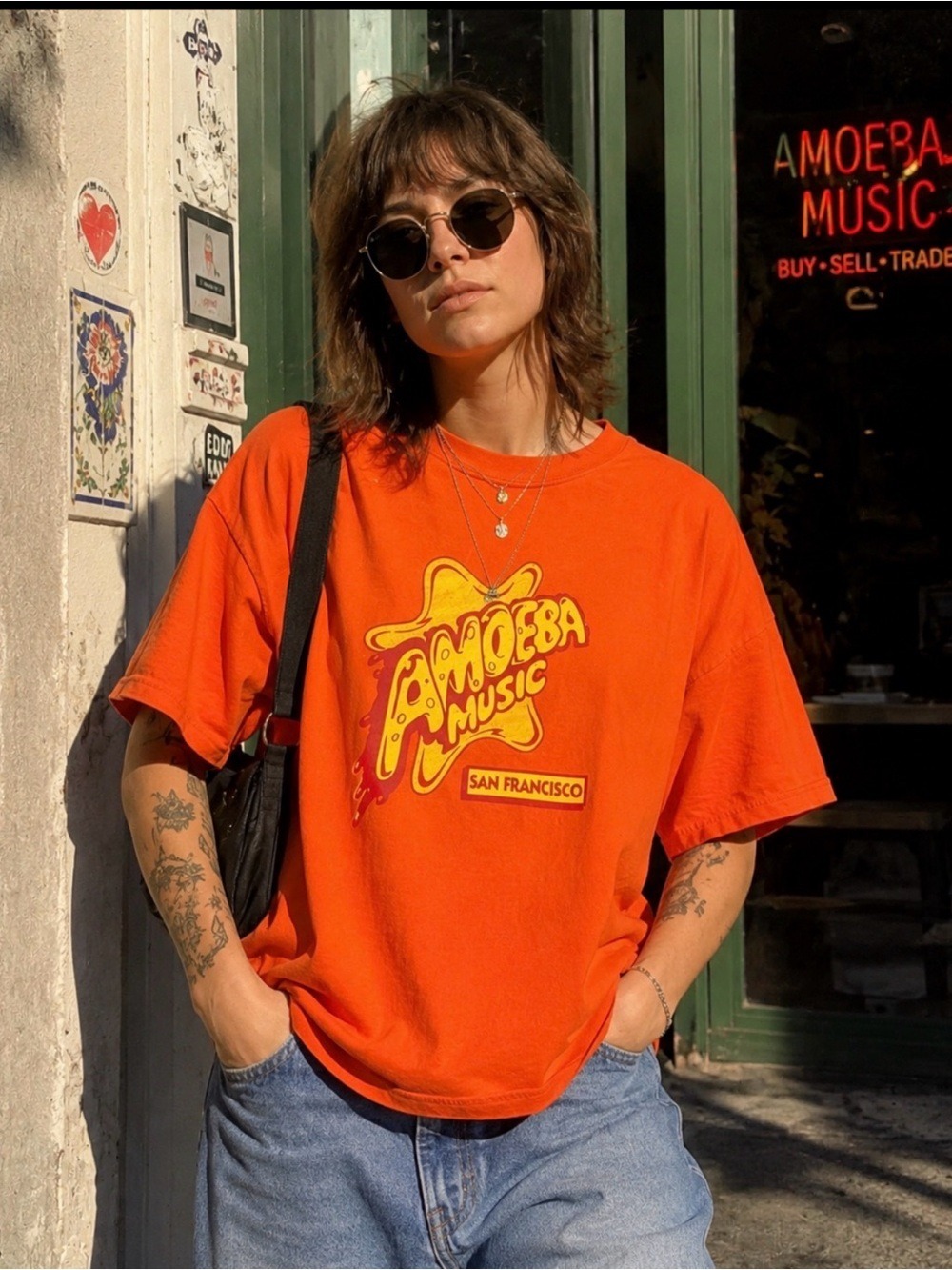 Hanes Orange Amoeba Music San Francisco Graphic Tee